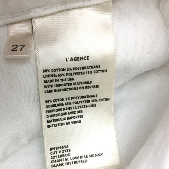 L'Agence Jeans size 27 White Chantal Low Rise Skinny Distressed length 30" - Picture 4 of 12